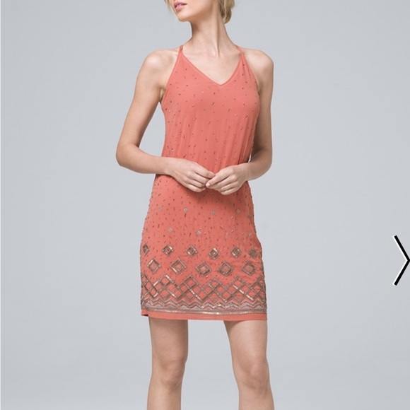 White House Black Market Dresses & Skirts - Dress-White House Black Market (new w tags) Coral color w/ silver beading. XS